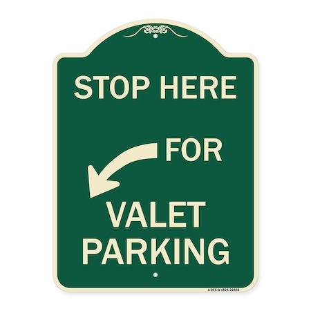 Signmission Stop Here for Valet Parking Left Arrow Heavy-Gauge Aluminum Sign, 24" x 18", G-1824-22854 A-DES-G-1824-22854
